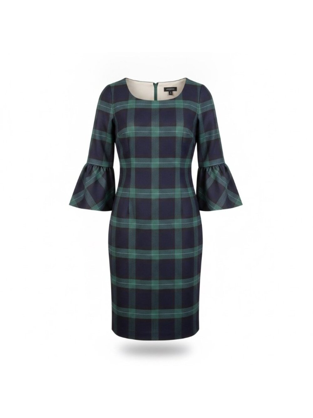 Talbots Womens Navy Green Plaid Wool Polyester Blend Bell Sleeve Dress Size 4
